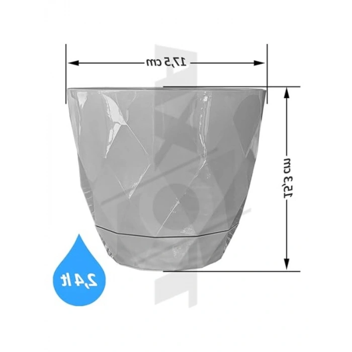 Drenajlı Plastik Çiçek Saksısı, 2.4 Litre Kapasite, Gri Renk