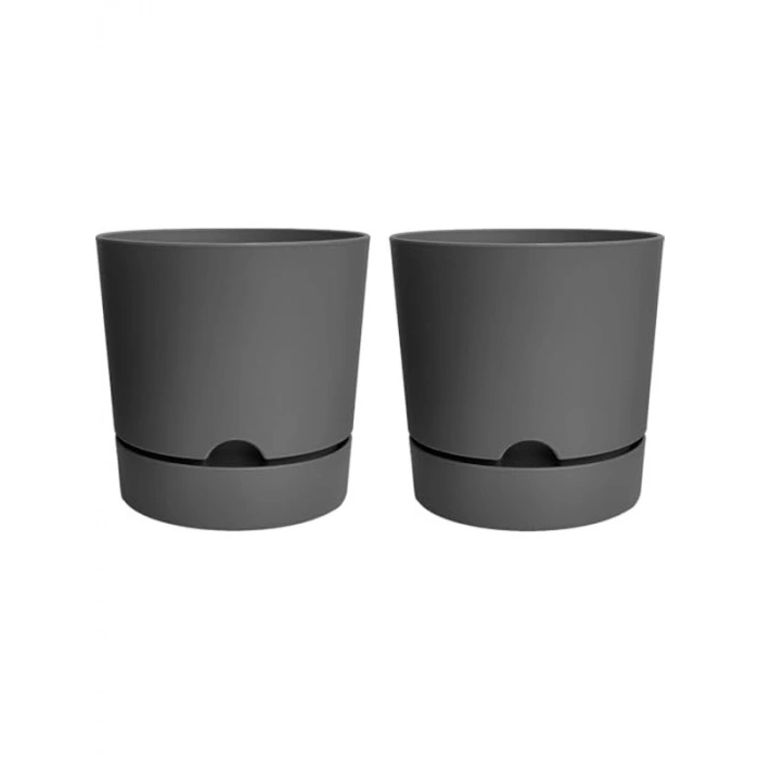 Drenajlı Plastik Saksı Seti, 2 Adet, 25 cm, Gri Renk, 9 Litre Kapasite