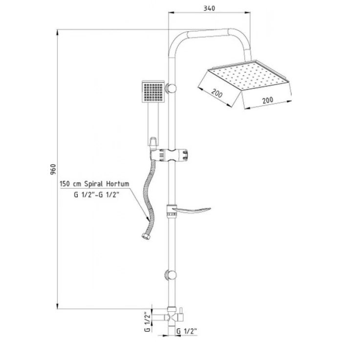 DST19-3 Yönlendiricili Duş Seti (200X200)(TEK Fonk.) (TSEN1112)