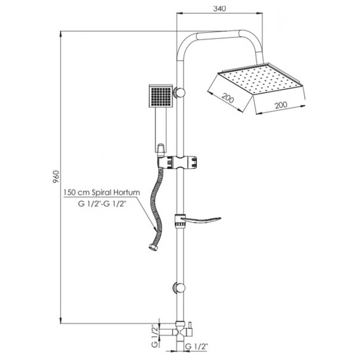 DST19-3 Yönlendiricili Duş Seti (200X200)(TEK Fonk.) (TSEN1112)