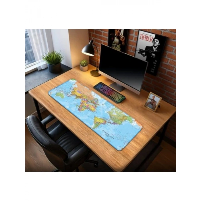 Dünya Haritası Desenli Oyun Klavye Mouse Pad - 70x30 cm