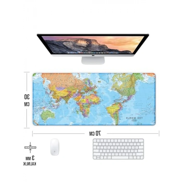 Dünya Haritası Desenli Oyun Klavye Mouse Pad - 70x30 cm