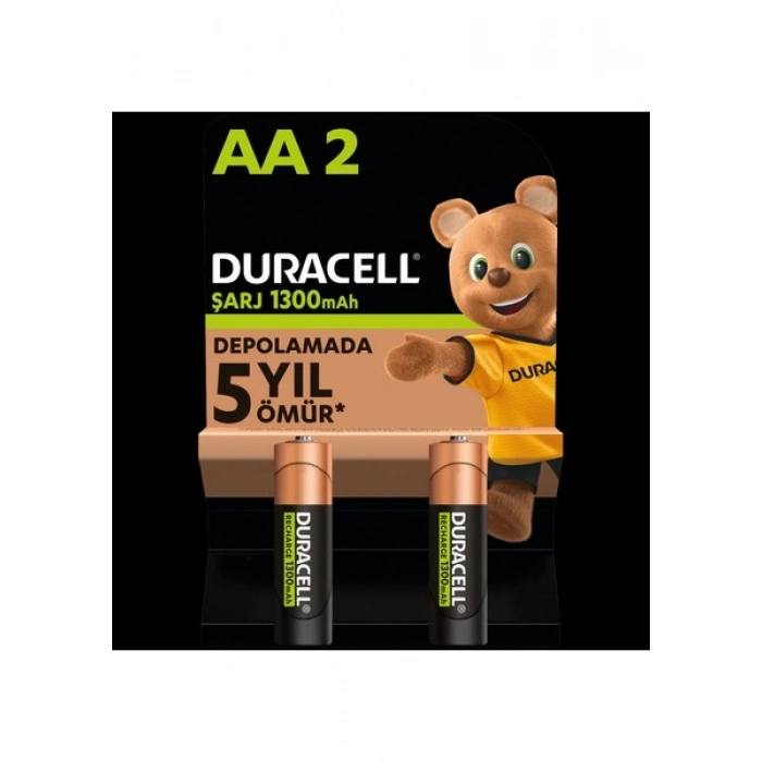 Duracell AA Şarj Edilebilir Pil (2li Paket), 1300 mAh NiMH, 2000 şarj döngüsü, önceden şarj edilmiştir, Uzun Ömürlü Güç