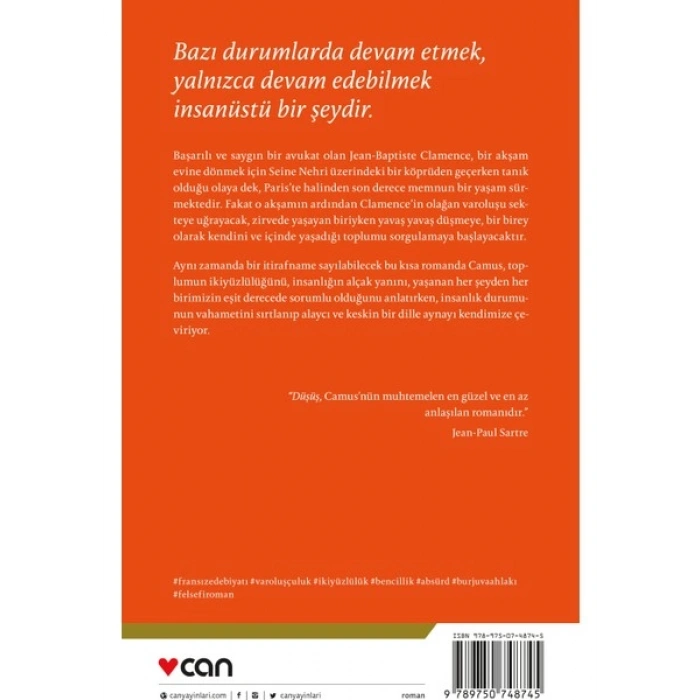 Düşüş - Albert Camus Ciltsiz Roman Türkçe 2023 Yayınlı