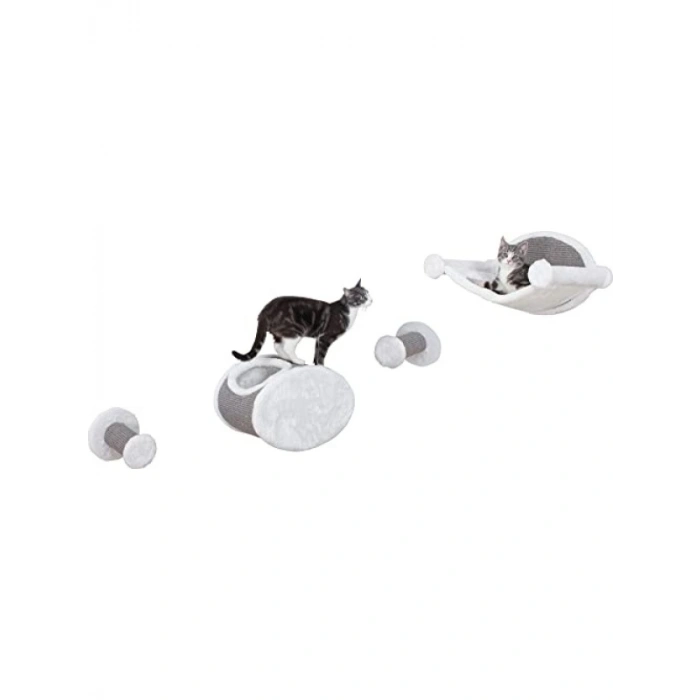 Duvara Monte Kedi Uzanma Seti - Hamak ve İki Basamaklı Kulübe, Gri