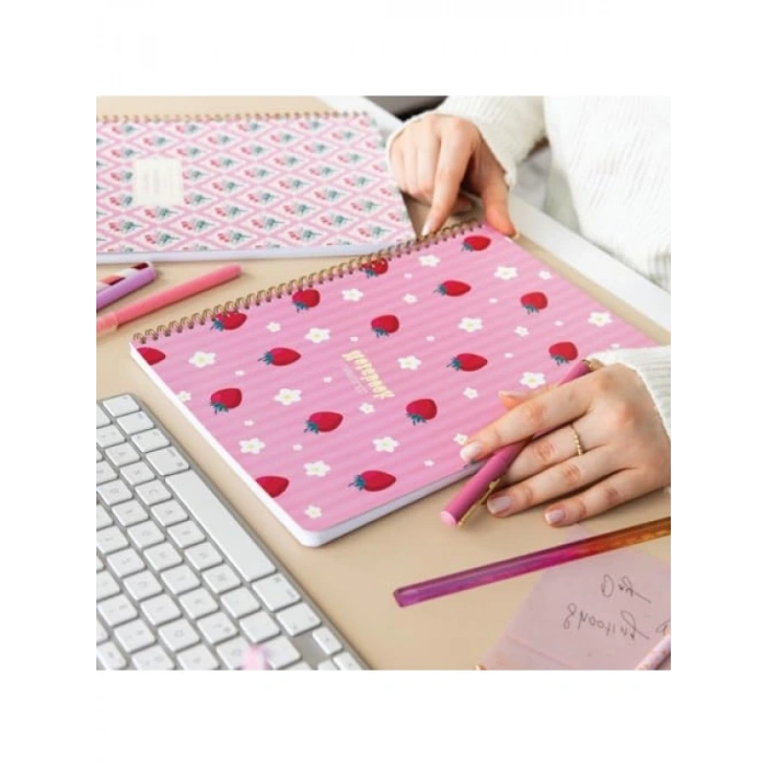 Düz Çizgisiz Okul Defteri 2li Set - 80 Yaprak, Çilek Desenli