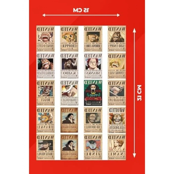Düz Kesim Sticker Seti, One Piece Wanted Temalı, 20 Adet
