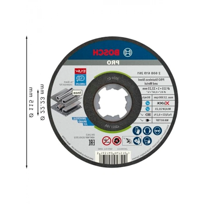 Düz Kesme Diski Seti, Ø115 mm, Inox ve X-LOCK Uyumlu