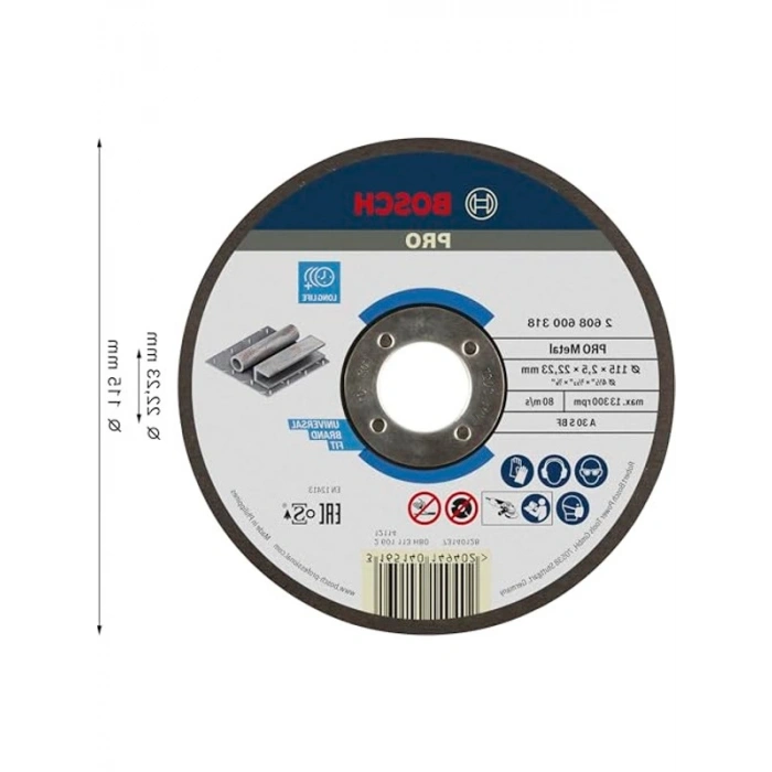 Düz Metal Kesme Diski, 115x2.5 mm, Yüksek Performans