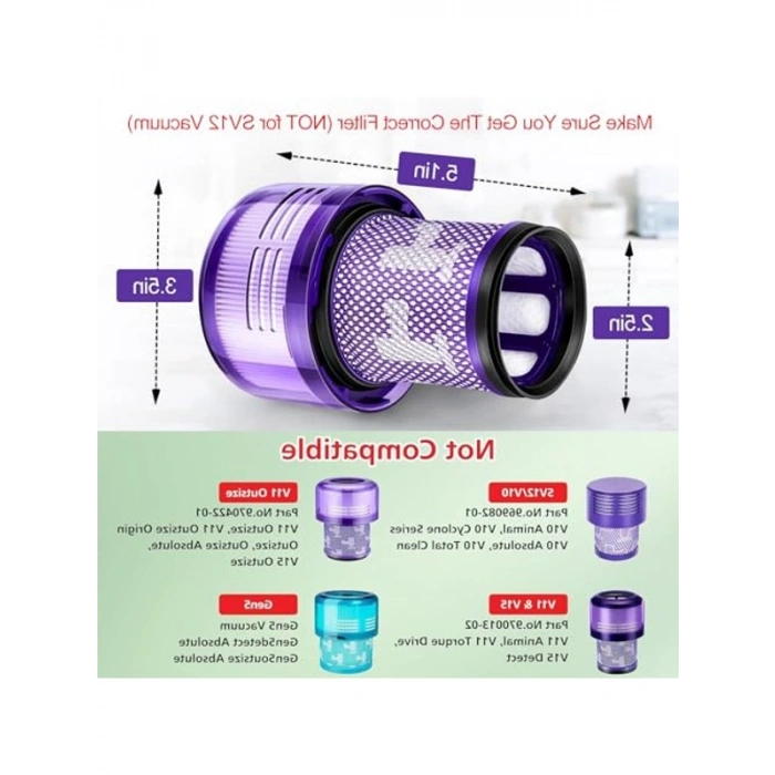 Dyson Kablosuz Süpürge için 3 Adet HEPA Filtre ve Fırça Seti