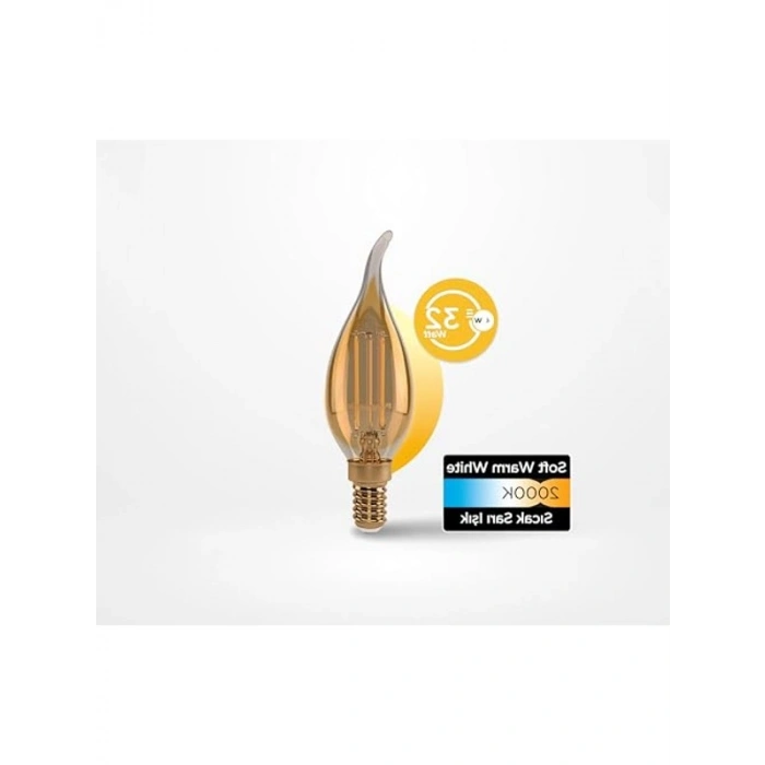 E14 FLAME 4W 360LM 2000K Gold Filament Ampul, Enerji Tasarruflu