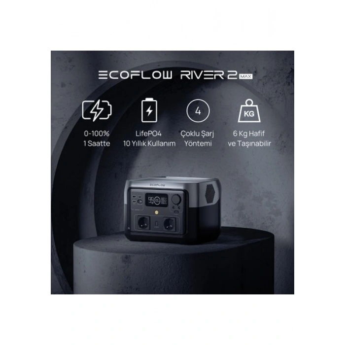 EcoFlow - RIVER 2 Max Taşınabilir Güç Kaynağı - 512Wh Kapasite, 2X500W (X-Boost 1000W) Çıkış
