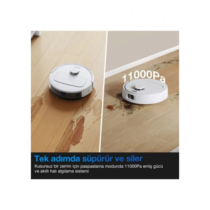 Ecovacs Deebot N20e Robot Süpürge ve Paspas, 11000Pa Güçlü Emiş, Dolaşmayı Önleme Teknolojisi