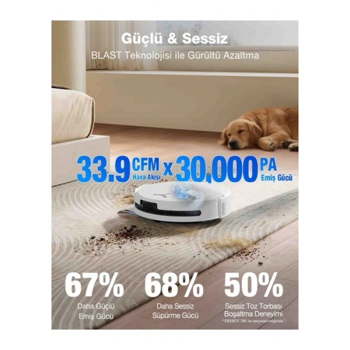 Ecovacs Deebot T90 Omni Robot Süpürge ve Paspas, 30.000PA Güçlü Emiş, Zerotangle 4.0​
