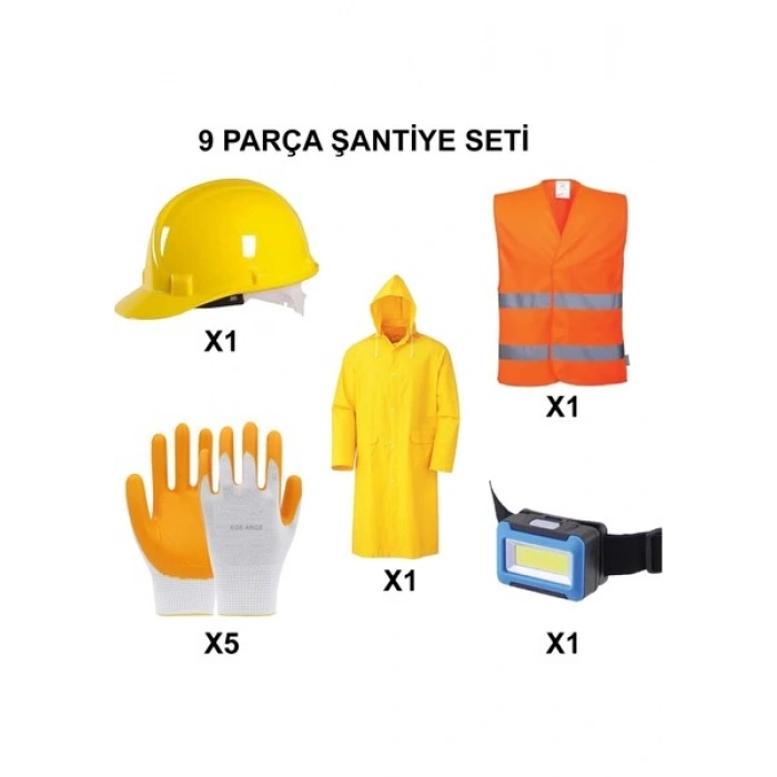 Ege Arge 9 Parça Baret Eldiven Şantiye Seti