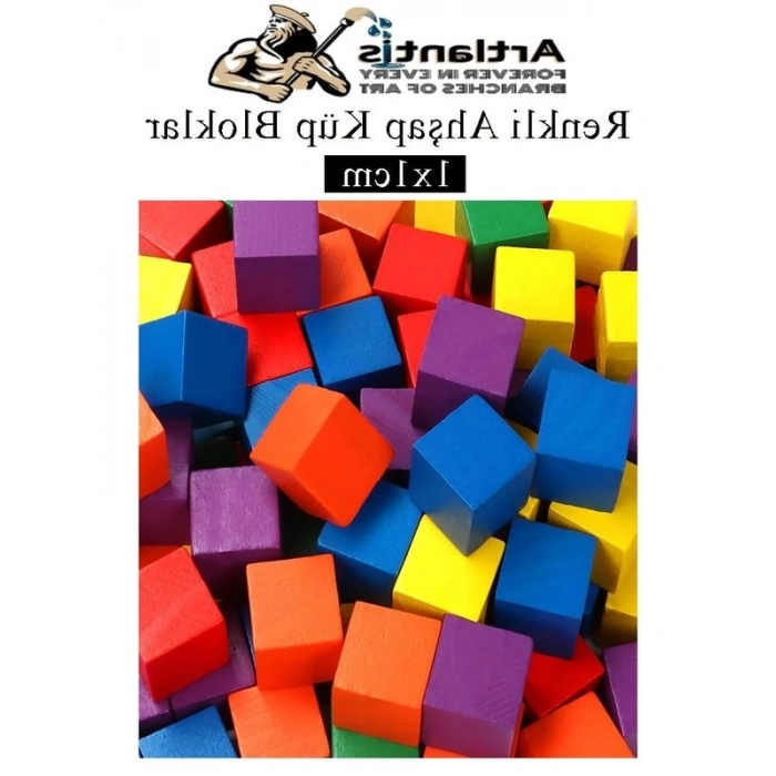 Eğitici Ahşap Küp Blok Seti, 1x1x1 cm Boyutunda 100 Adet Renkli Küp