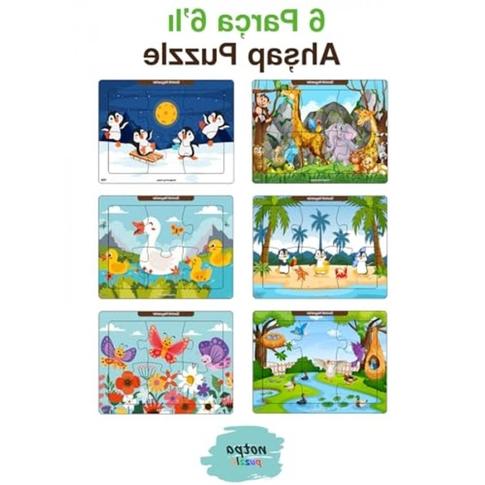 Eğitici Ahşap Puzzle Seti, 6 Parça Renkli Tasarım (13x17 cm)
