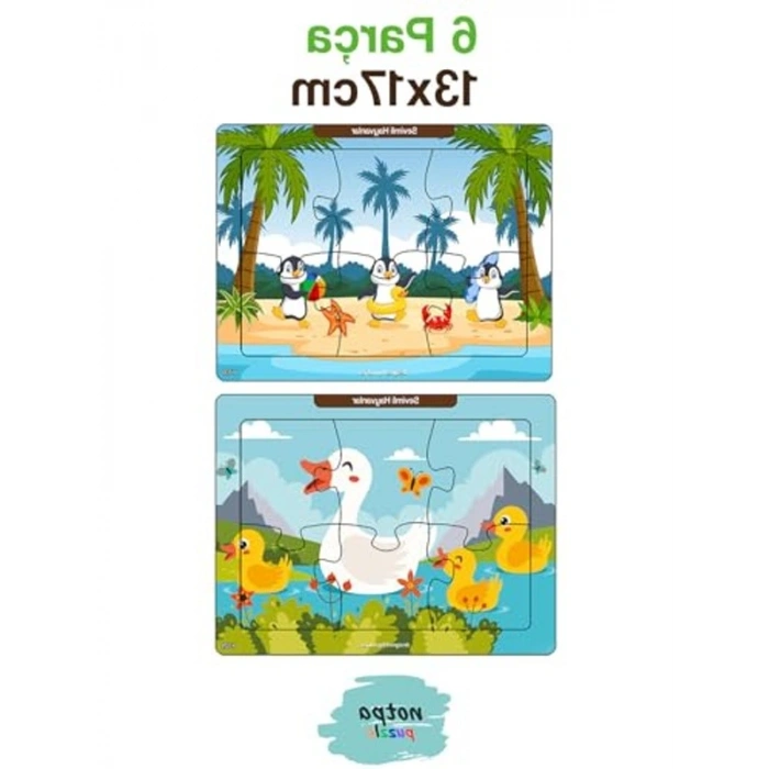 Eğitici Ahşap Puzzle Seti, 6 Parça Renkli Tasarım (13x17 cm)
