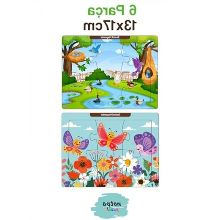 Eğitici Ahşap Puzzle Seti, 6 Parça Renkli Tasarım (13x17 cm)