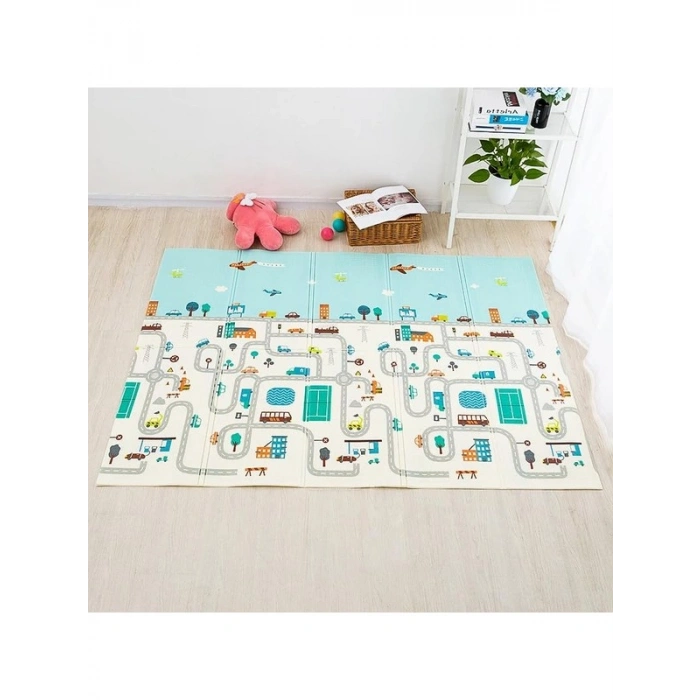Eğitici Çift Taraflı Oyun Matı, Aslan ve Trafik Temalı 150 x 200 cm