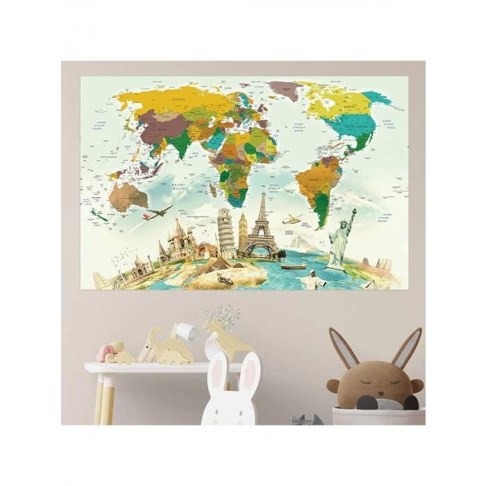 Eğitici Dünya Haritası Duvar Sticker, 70x105 cm