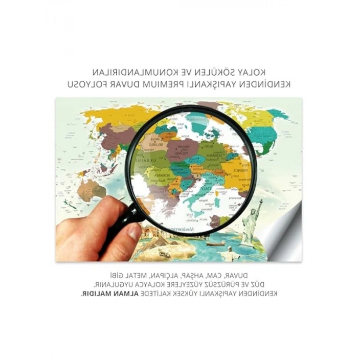 Eğitici Dünya Haritası Duvar Sticker, 70x105 cm