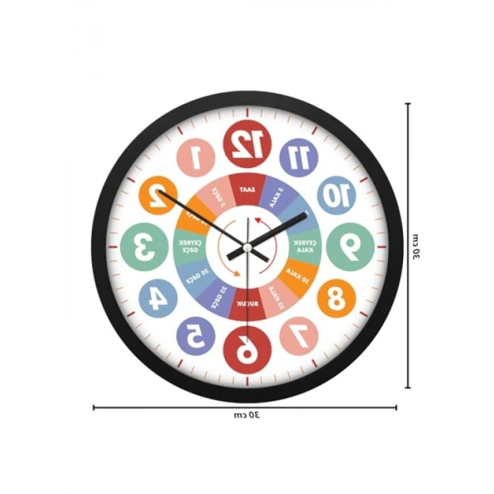 Eğitici Duvar Saati - 30 cm, Sessiz Mekanizma