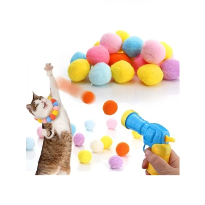 Eğlenceli İnteraktif Kedi Oyun Tabancası ve Peluş Top Seti