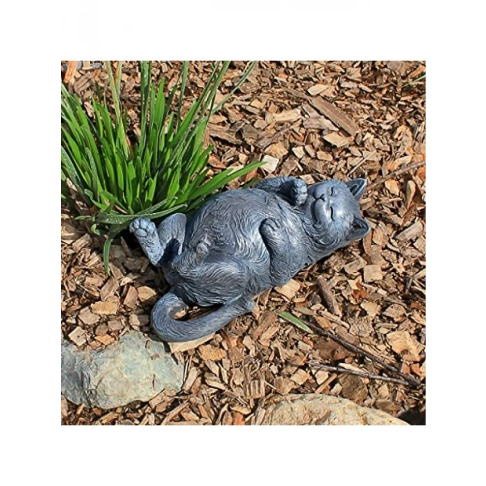 Eğlenceli Kedi Heykeli, Gri Taş Görünümlü