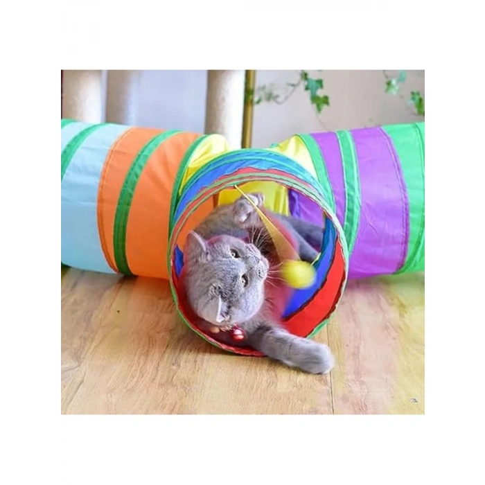 Eğlenceli T Şeklinde Renkli Katlanır Kedi ve Köpek Oyun Tüneli