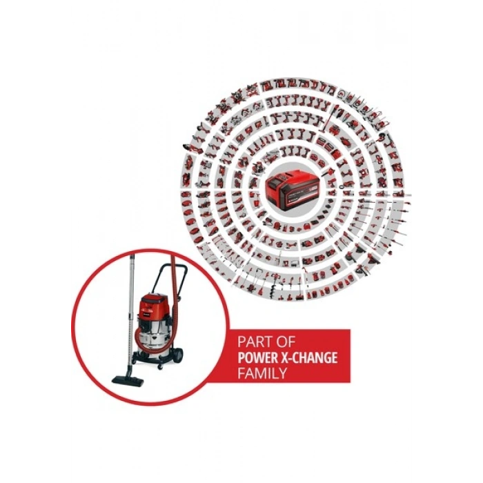 Einhell Akülü Islak/Kuru Süpürge TE-VC 36/30 Li S-Solo Power X-Change (36V, ECO/BOOST modu, 30 L paslanmaz çelik hazne, üfleme bağlantısı, 2,5 m dayanıklı hortum dahil, akü dahil değildir) - 2347140