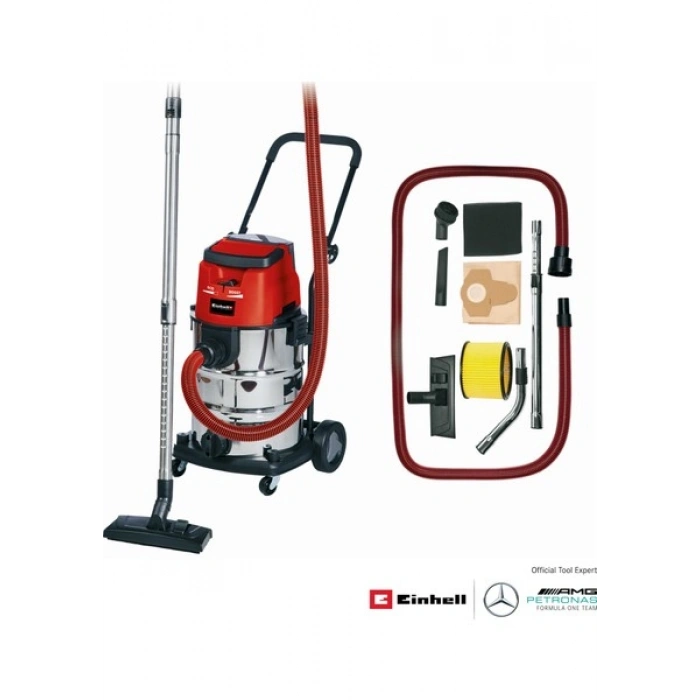 Einhell Akülü Islak/Kuru Süpürge TE-VC 36/30 Li S-Solo Power X-Change (36V, ECO/BOOST modu, 30 L paslanmaz çelik hazne, üfleme bağlantısı, 2,5 m dayanıklı hortum dahil, akü dahil değildir) - 2347140