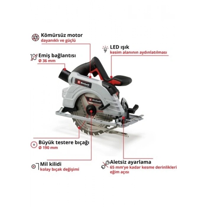 Einhell Professional Akülü Daire Testere TP-CS 18/190 Li BL-Solo Power X-Change (18 V, Ø190 mm Testere Bıçağı, Kömürsüz, 65 mm Kesim Derinliği, Aletsiz Ayar, Akü Dahil Değildir) - 4331210