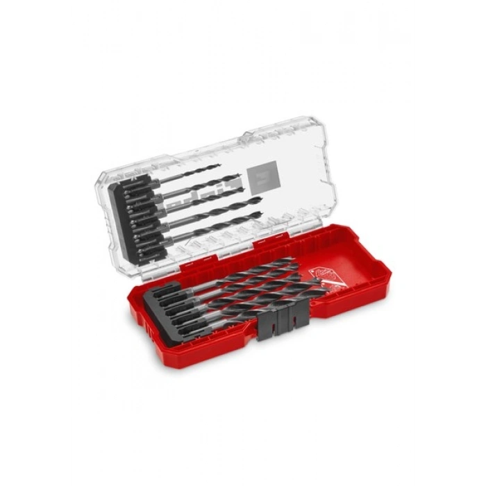 Einhell S-CASE 10 Parçalı Ahşap Matkap Ucu Seti (Çift Spiral, Haddelenmiş C45 Takım Çeliğinden Yapılmış, E 6.3 Sap, 3 Noktalı Taşlanmış Bağlantı, Merkezleme Ucu Dahil Saklama Kutusu)