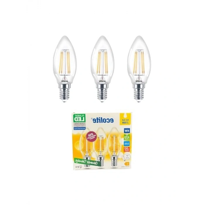 Ekolite 4W LED Filament Mum Ampul, 2700K Sarı Işık, 470 Lümen, 3lü Paket