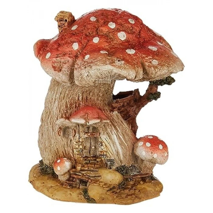 El Boyaması Kırmızı Mantar Peri Evi, Minyatür Bahçe Dekoru