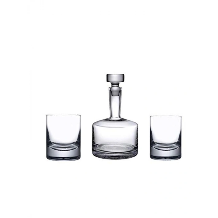 El İmalatı Kristal Viski Seti - 1 Karaf ve 2 Bardak