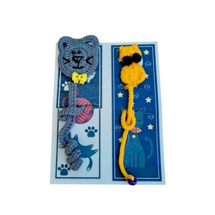 El Yapımı 2li Kedi Temalı Kitap Ayracı Seti, Sevimli Figürler ile Okuma Keyfi