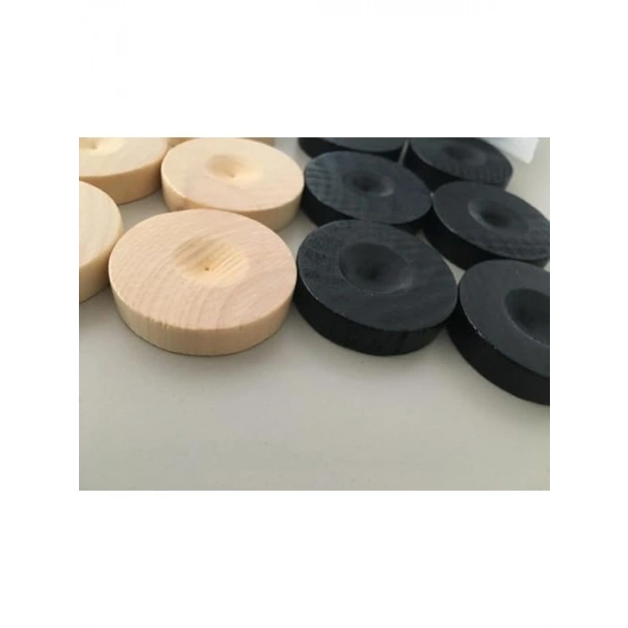 El Yapımı Ahşap Tavla Pulu Seti, 2 Adet Zar ile 35 mm Boyutunda