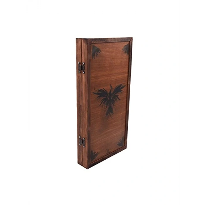 El Yapımı Anka Kuşu Figürlü Ceviz Kaplama Tavla