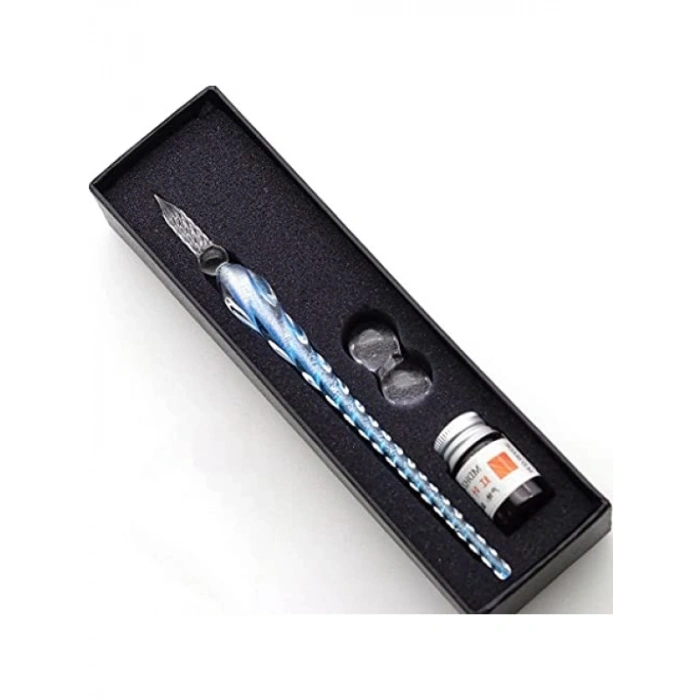 El Yapımı Cam Dolma Kalem Kaligrafi Hokka Seti