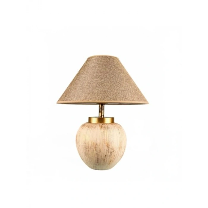 El Yapımı Dekoratif Seramik Abajur - Bej Renk, E27 Duy Uyumlu