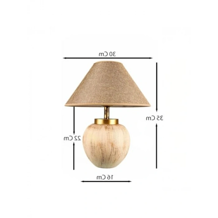 El Yapımı Dekoratif Seramik Abajur - Bej Renk, E27 Duy Uyumlu