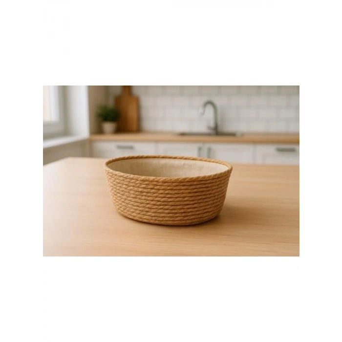 El Yapımı Doğal Hasır Ekmek Sepeti - 22x16x8 cm