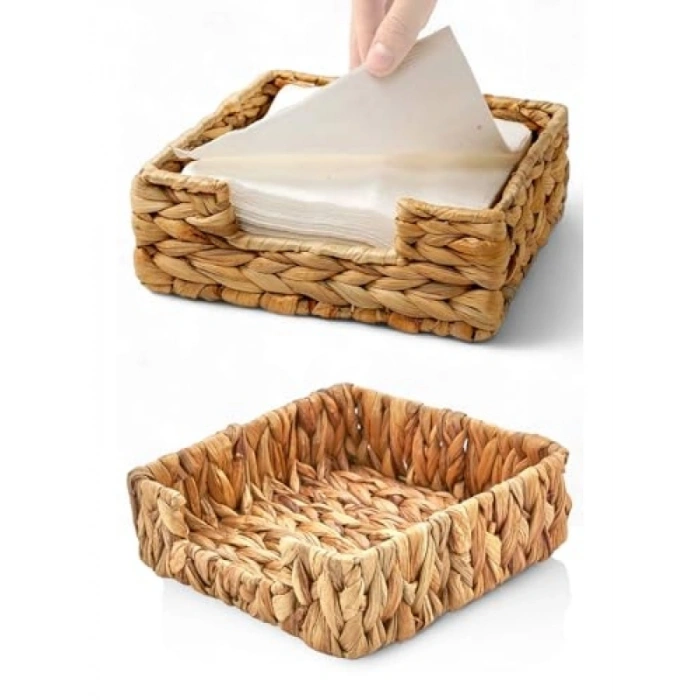 El Yapımı Doğal Hasır Peçetelik (19*19*7 cm)