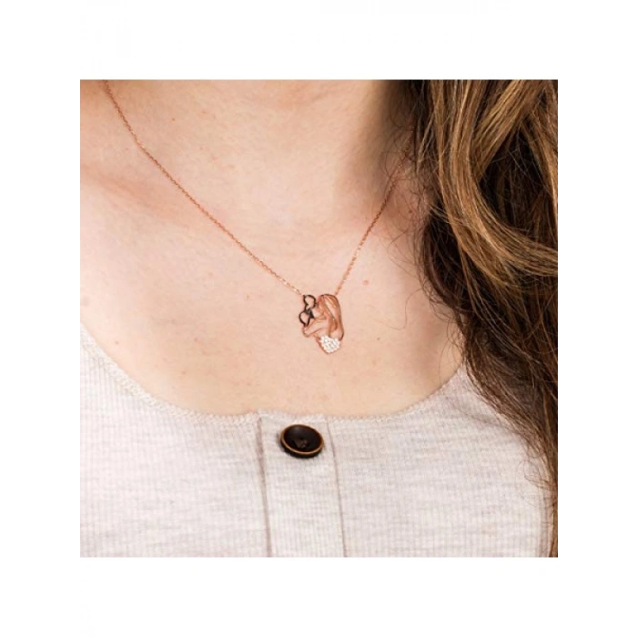 El Yapımı Gümüş Kalp Kolye - Rose Kaplama