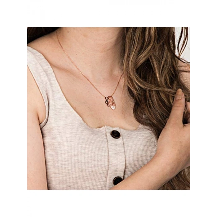 El Yapımı Gümüş Kalp Kolye - Rose Kaplama