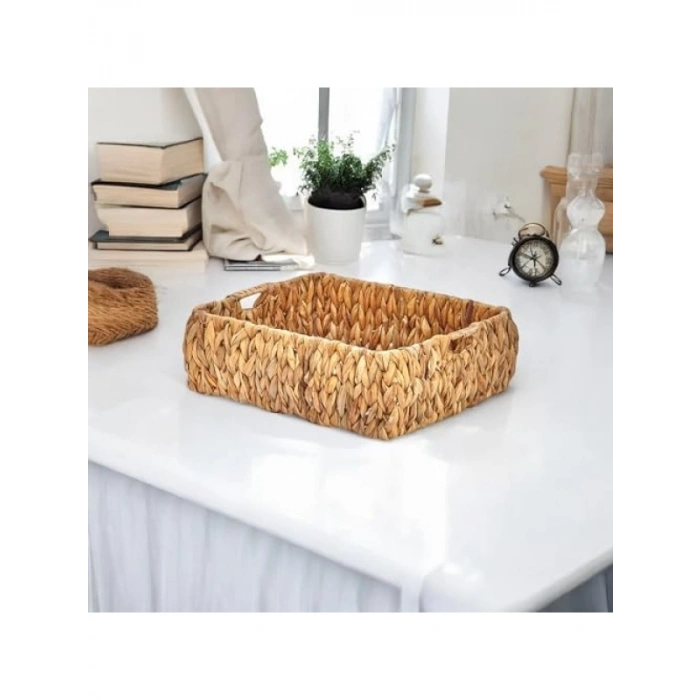 El Yapımı Hasır Bombeli Dekoratif Sepet - 37 x 30 x 12 cm