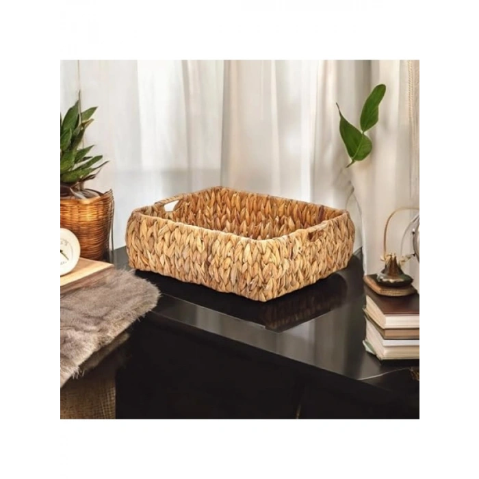 El Yapımı Hasır Bombeli Dekoratif Sepet - 37 x 30 x 12 cm