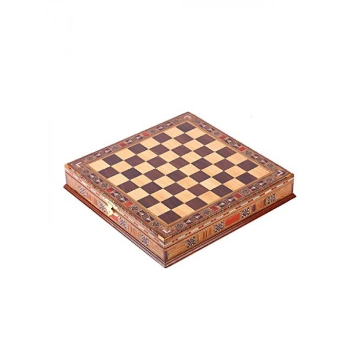 El Yapımı Masif Ahşap Sandıklı Satranç Tahtası